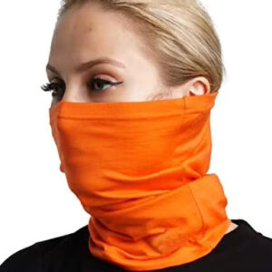 ornage multifunction neck gaiter on woman