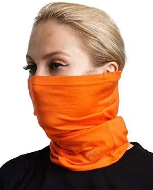 ornage multifunction neck gaiter on woman