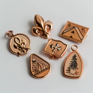 copper badges and pins