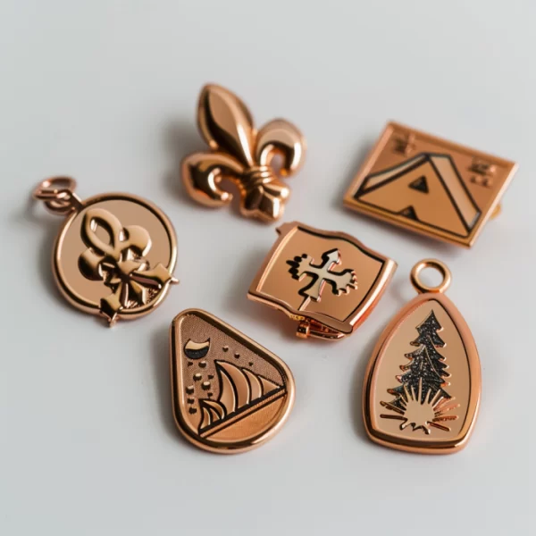 copper badges and pins