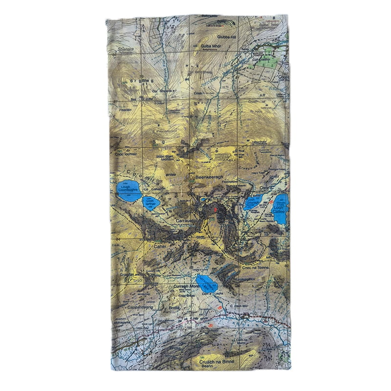 printed neck tube of map flat lay