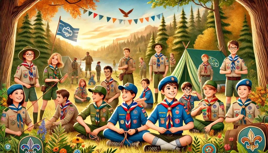 Scouts in uniforms enjoying outdoor activities, showcasing the benefits of Scouting
