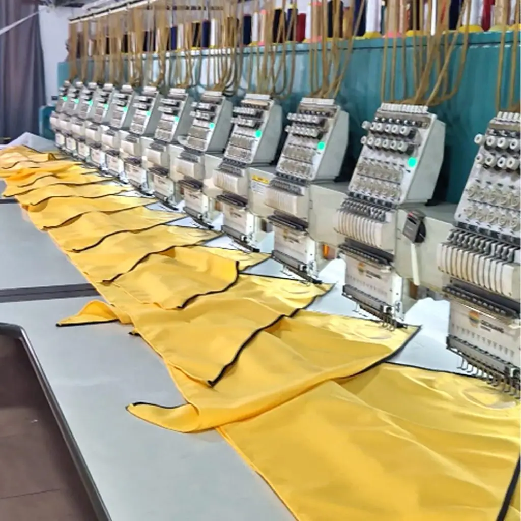 scout neckers being embroidered